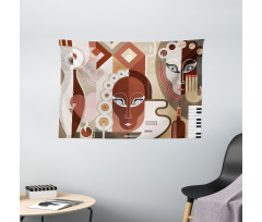 Abstract Shapes and Faces Wide Tapestry