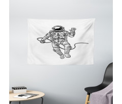 Cosmonaut Waving Hand Wide Tapestry