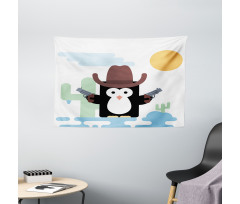 Cacti Cowboy Penguin in a Hat Wide Tapestry