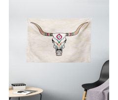 Tribal Bull Skull Folkloric Wide Tapestry