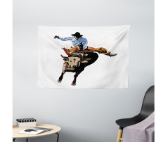 Cowboy Bucking Bull Western Wide Tapestry