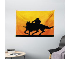 Silhouette of a Lone Rider Wide Tapestry