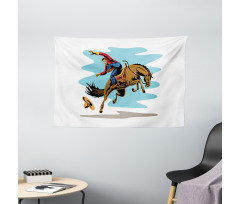 Cowboy Falling off His Horse Wide Tapestry