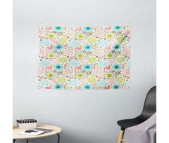 Abstract Hearts Doodle Wide Tapestry