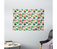 Hipster Flamingo Monstera Wide Tapestry