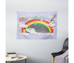 Rainbow Hedgehog Unicorn Wide Tapestry