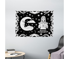 Vintage Cartoon Monochrome Wide Tapestry