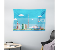 Cartoon Japan Sightseeing Wide Tapestry