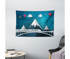 Cartoon Style Mountains Wide Tapestry