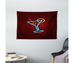 Cocktail Glass over Brick Wall Wide Tapestry