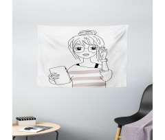 Sketchy Hipster Girl Tablet Wide Tapestry