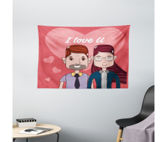 Cartoon Style Valentine's Day Wide Tapestry