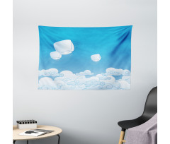 Lantern Floating Away in Sky Wide Tapestry