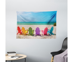 Colorful Wooden Deckchairs Wide Tapestry