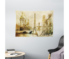 Vintage Style Landmarks Photo Wide Tapestry