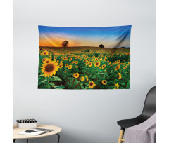 Flower Field at Sunset Wide Tapestry