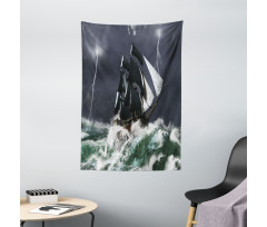 Storm Ship on Wavy Ocean Tapestry