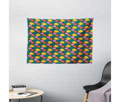 Hand Drawn Flowers Petals Wide Tapestry