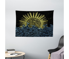 Wavy Ocean Summer Sky Motif Wide Tapestry