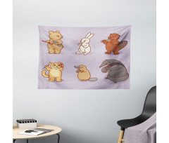 Creatures Brushing Teeth Wide Tapestry