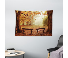 Dramatic Trees and Benches Wide Tapestry
