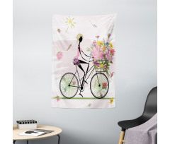 Girl Riding Bike Flowers Tapestry