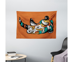 Colorful Animal Portrait Boho Wide Tapestry