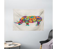 Rainbow Colored Motifs Animal Wide Tapestry