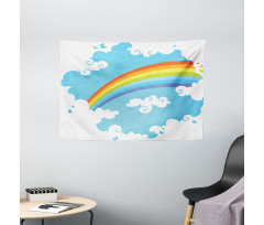 Clouds on Blue Swirl Lines Wide Tapestry