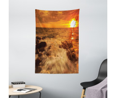 Ocean with Rocks at Sunset Tapestry