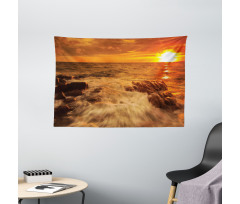 Ocean with Rocks at Sunset Wide Tapestry