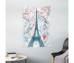 Eiffel Swirling Flowers Heart Tapestry