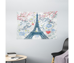 Eiffel Swirling Flowers Heart Wide Tapestry