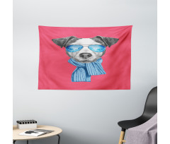 Hipster Dog Glasses Wide Tapestry