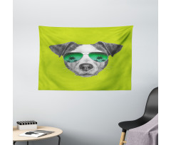 Dog with Glasses Tree Wide Tapestry