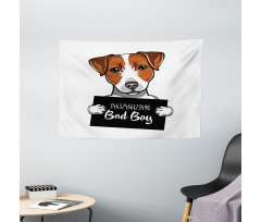 Dog Holding a Sign Wide Tapestry