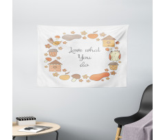 Warm Autumn Tones Cartoon Wide Tapestry