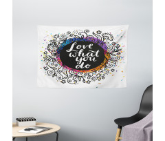 Inspirational Flowers Dots Wide Tapestry