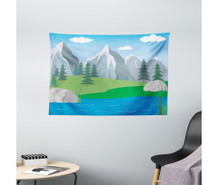 Cartoon Spring Scene Wide Tapestry