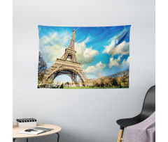 Eiffel Tower Autumn Trees Wide Tapestry