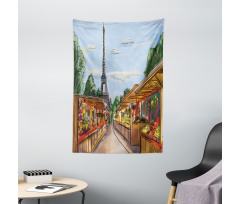 Colorful Sketch Street Eiffel Tapestry