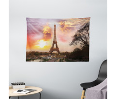 Parisian Cityscape at Sunset Wide Tapestry