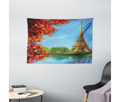 Autumn Eiffel Tower Painting Wide Tapestry