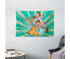 House Chores Kids Pop Art Wide Tapestry