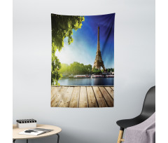 Eiffel Tower Wood Pier Seine Tapestry