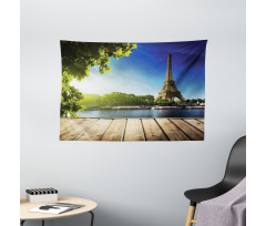 Eiffel Tower Wood Pier Seine Wide Tapestry