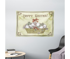 Vintage Ribbon Basket Eggs Wide Tapestry