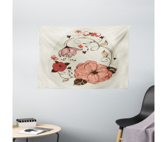 Flowers Ornate Egg Shape Wide Tapestry