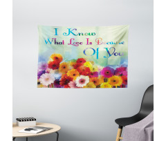 Romantic Words with Flowers Wide Tapestry