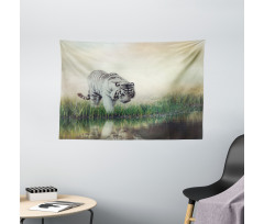 Albino Tiger Near a River Wide Tapestry